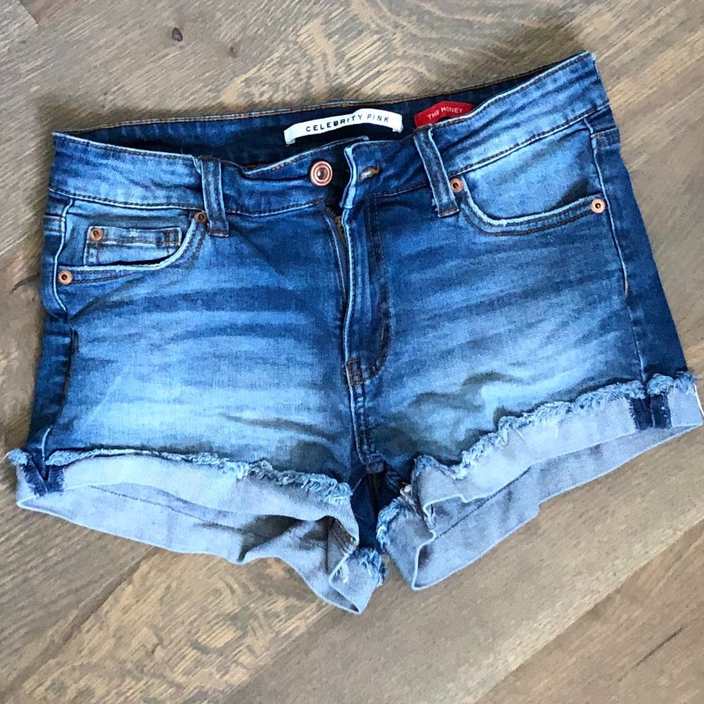 Celebrity Pink Flipped Frayed Hem "The Honey" Mid Rise Denim Shorts Size 26